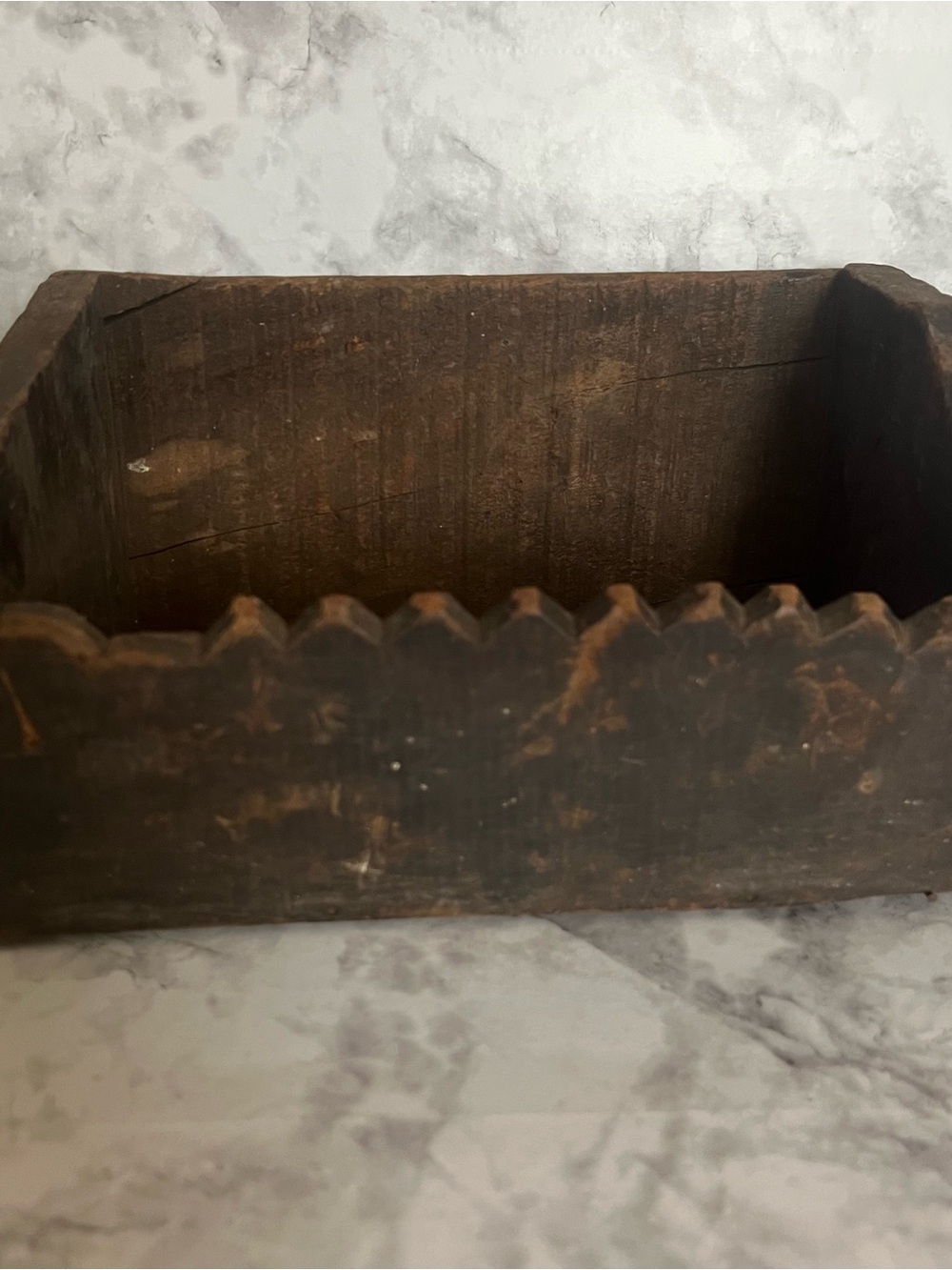 Antique Rustic Carved Wooden Box - Dark Brown